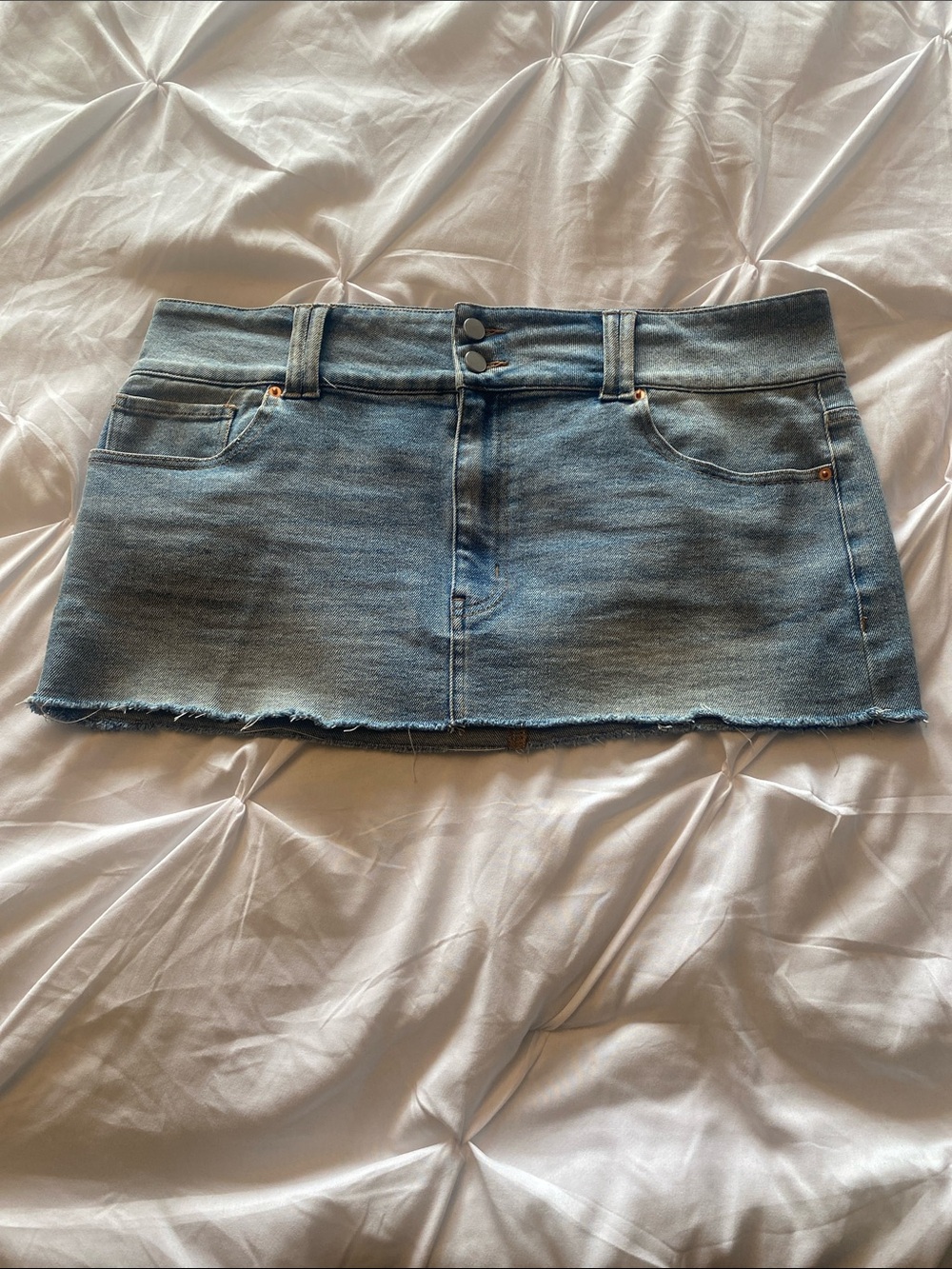 Denim Mini Skirt with Raw Hem